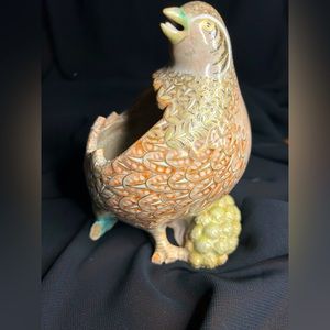 VTG Glazed Terracotta Quail small plant holder. Toes and tip of tail missing
